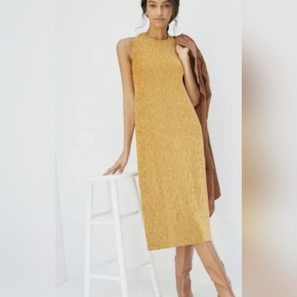 Maeve - Mustard Crinkled Velvet Sleeveless Maxi Dress Sz XS